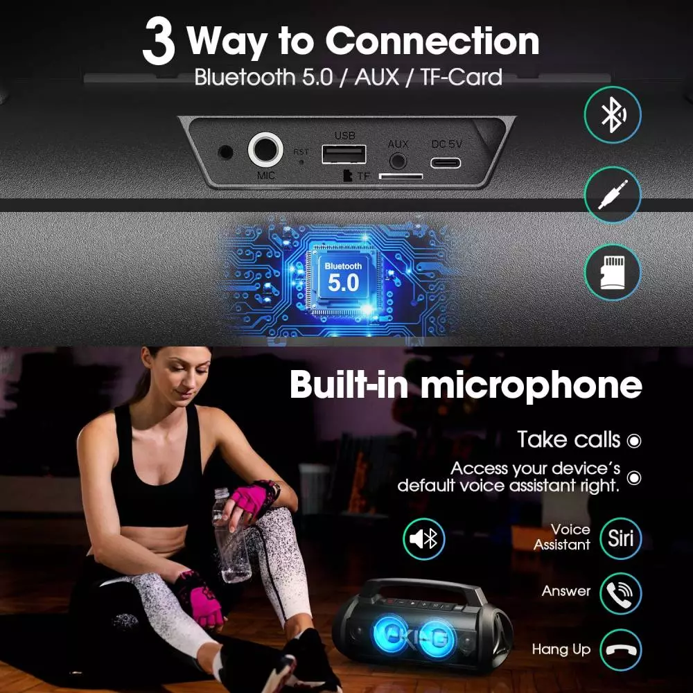 W-King Блутут мобилна парти колонка Bluetooth Party Speaker - D10 Black - 70W, Karaoke mic input, Light Show