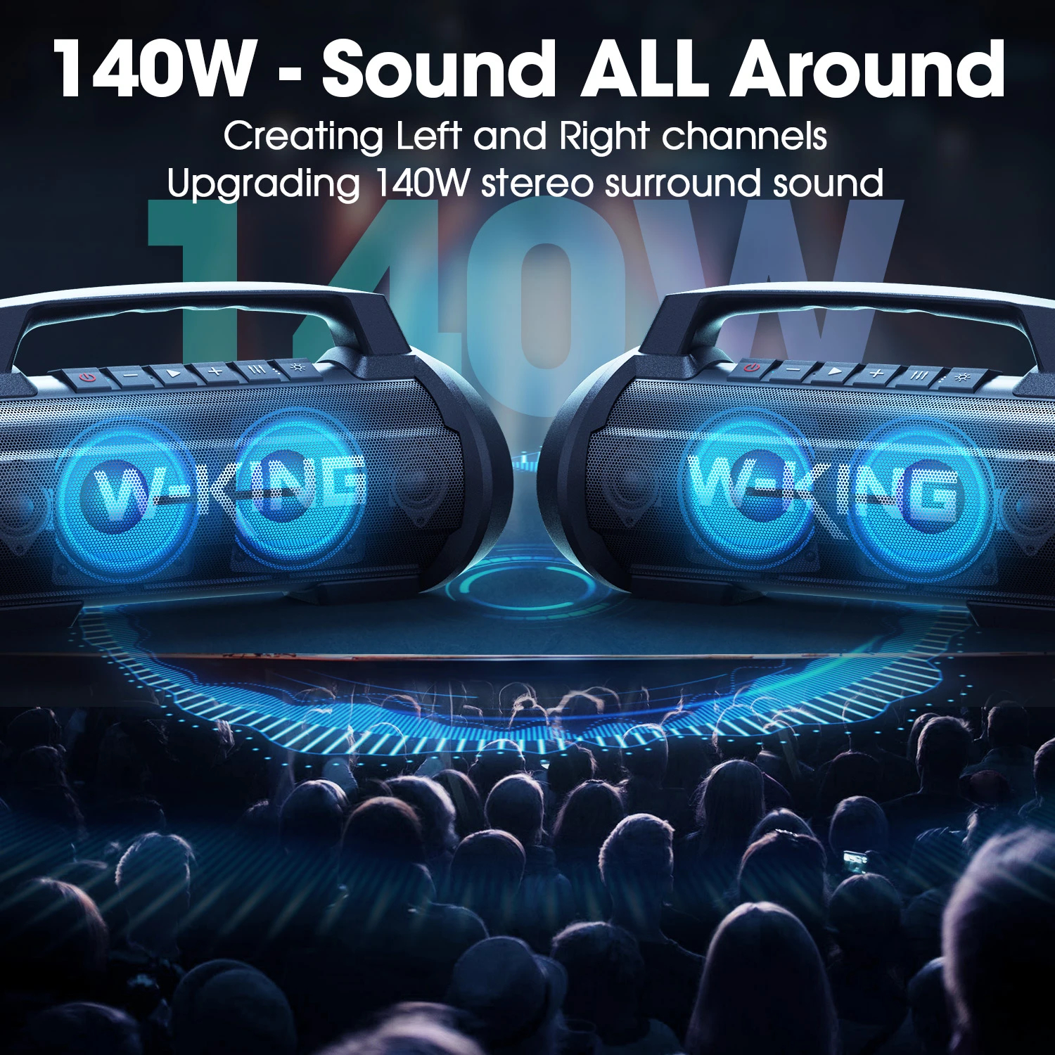 W-King Блутут мобилна парти колонка Bluetooth Party Speaker - D10 Black - 70W, Karaoke mic input, Light Show