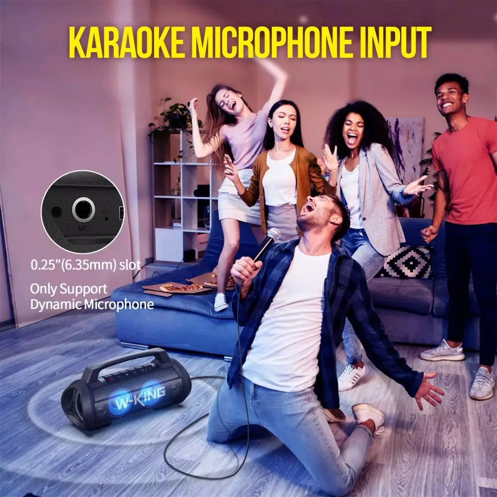 W-King Блутут мобилна парти колонка Bluetooth Party Speaker - D10 Black - 70W, Karaoke mic input, Light Show