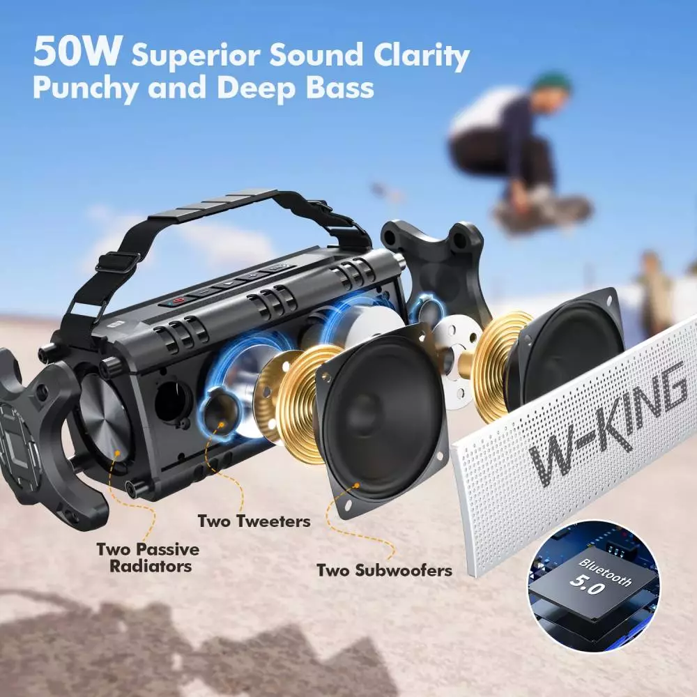 W-King Блутут мобилна колонка Bluetooth Speaker - D8 Black - 50W