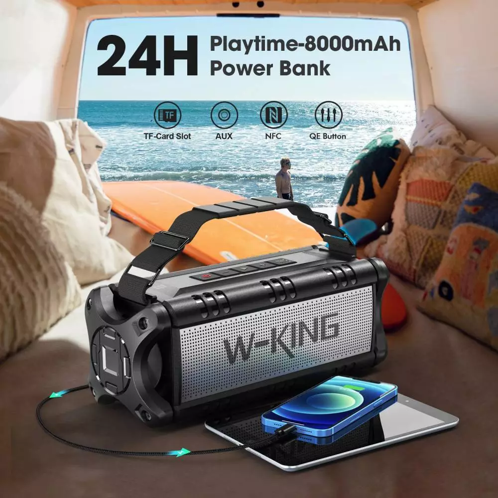 W-King Блутут мобилна колонка Bluetooth Speaker - D8 Black - 50W