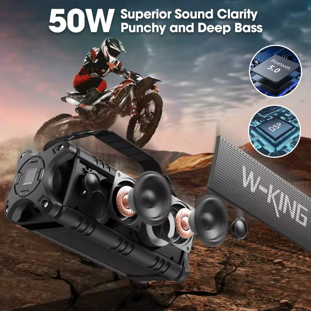 W-King Блутут мобилна колонка Bluetooth Speaker - D8 Black - 50W