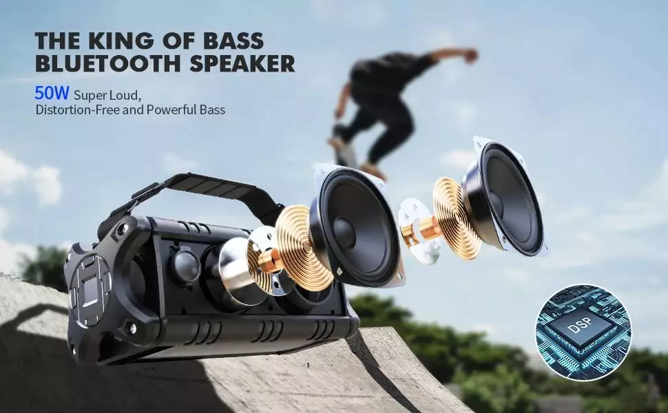 W-King Блутут мобилна колонка Bluetooth Speaker - D8 Black - 50W