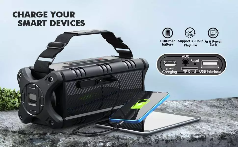 W-King Блутут мобилна колонка Bluetooth Speaker - D8 Black - 50W