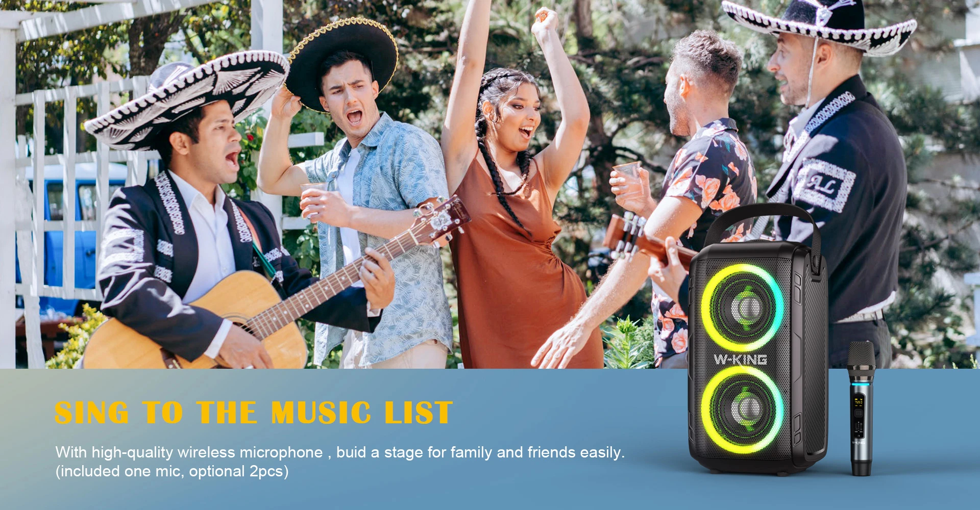 W-King Блутут парти колона Bluetooth Party Speaker - T9 Black - 80W, Wireless Microphone, Karaoke