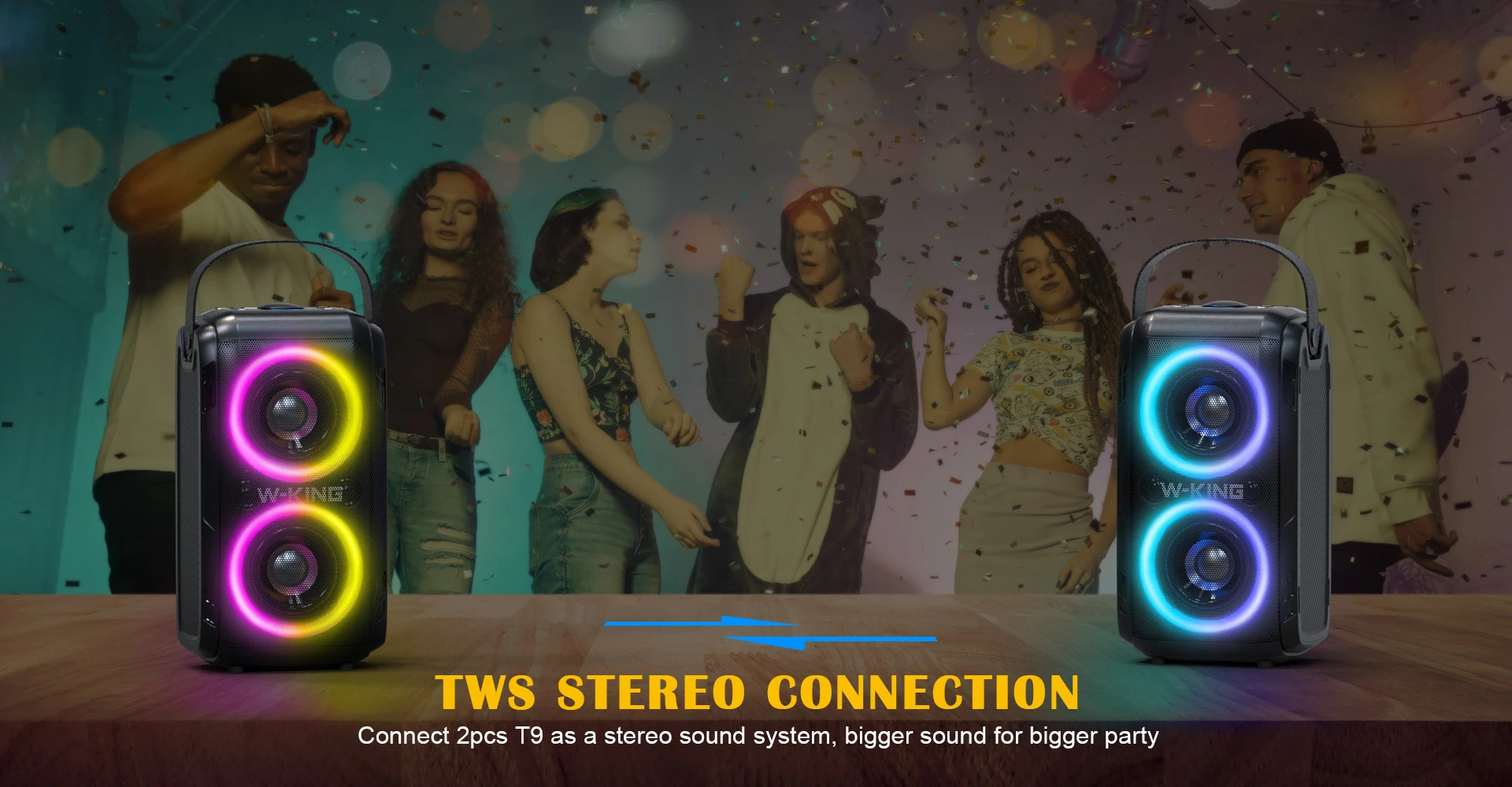 W-King Блутут парти колона Bluetooth Party Speaker - T9 Black - 80W, Wireless Microphone, Karaoke
