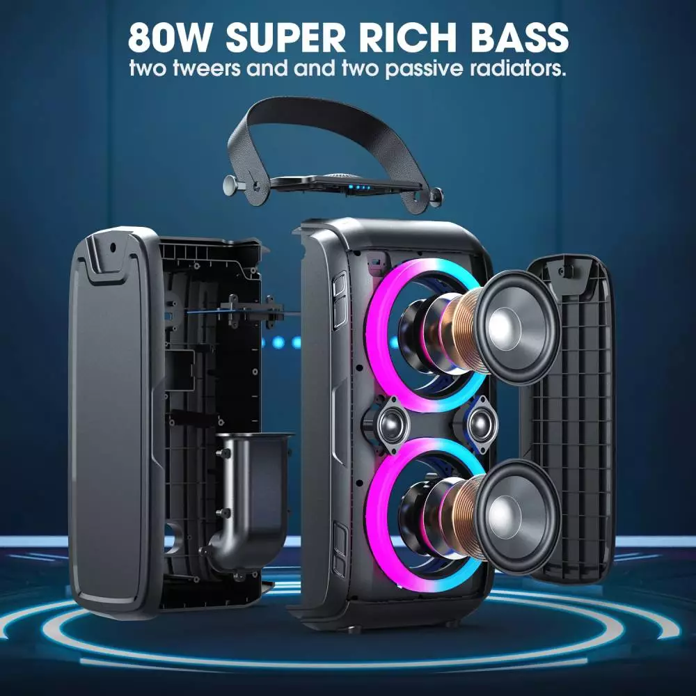 W-King Блутут парти колона Bluetooth Party Speaker - T9 Black - 80W, Wireless Microphone, Karaoke