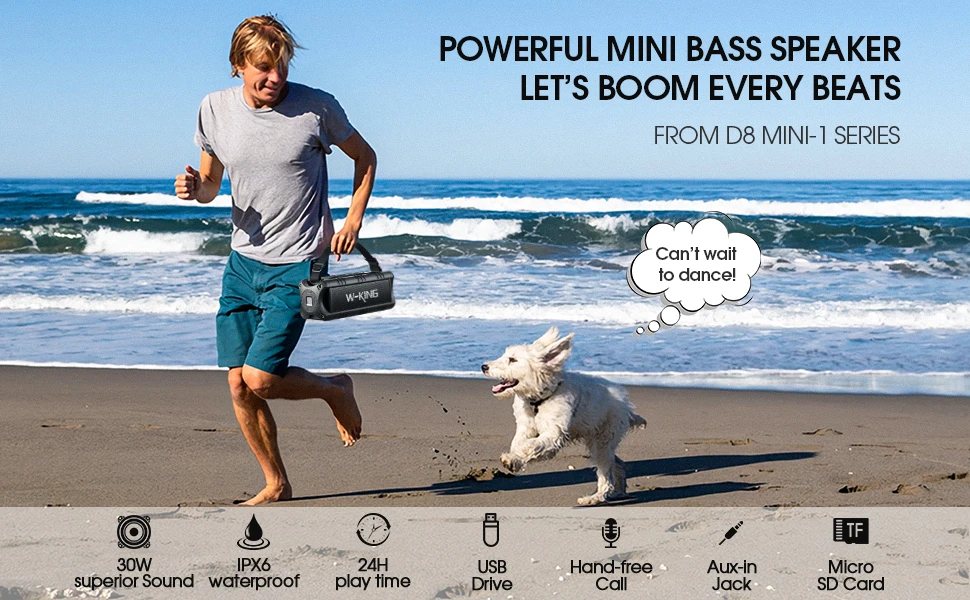 W-King Блутут мобилна колонка Bluetooth Speaker - D8 Mini Black - 30W