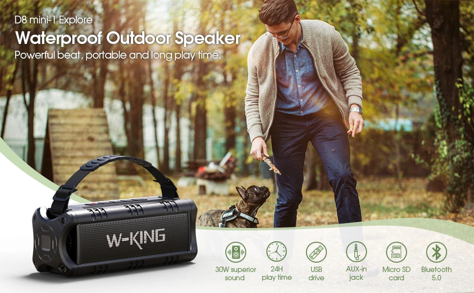 W-King Блутут мобилна колонка Bluetooth Speaker - D8 Mini Black - 30W