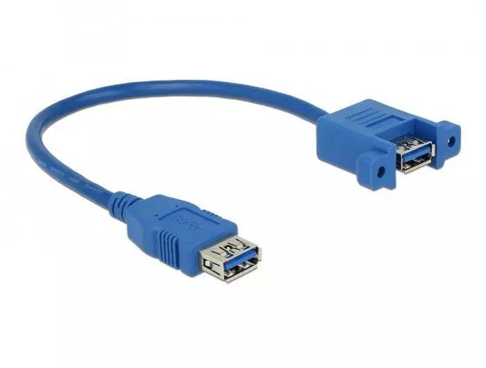 Кабел Delock, За монтиране върху панел, USB-A женско - USB-А женско, 25см