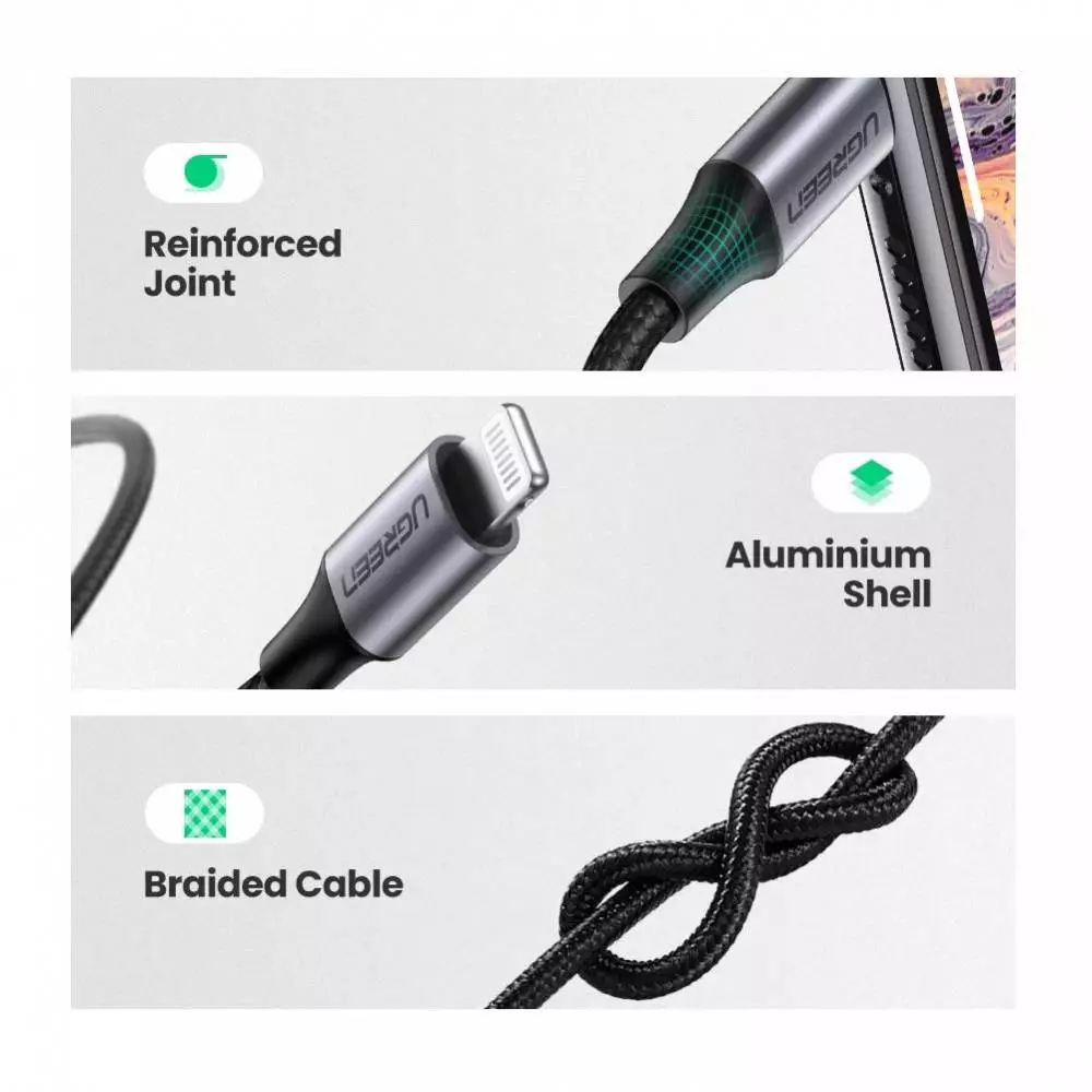 Ugreen кабел Cable Lighting to 3.5mm Male US315, 1m - 70509