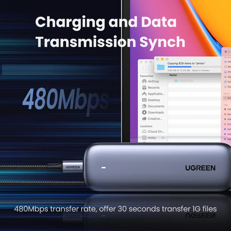 Ugreen кабел USB 2.0 Type-C М/М US316, 100W, 5A, 3m - 90120
