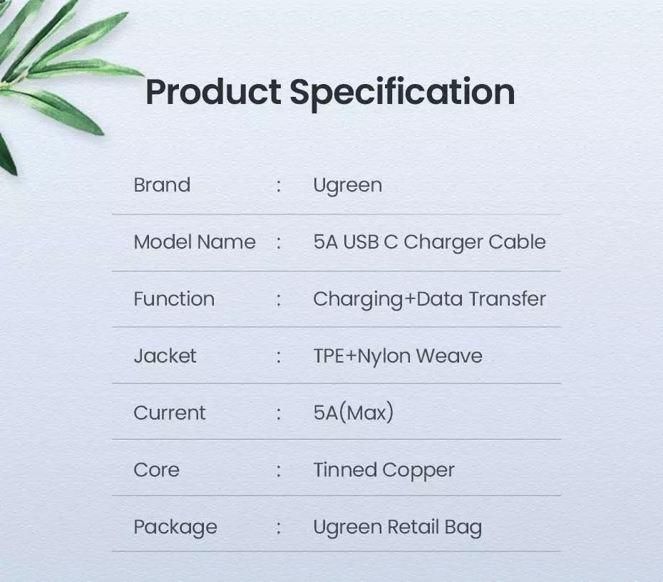 Ugreen кабел USB 2.0 Type-C М/М US316, 100W, 5A, 3m - 90120