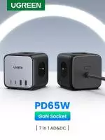 Ugreen разклонител Power Strip DigiNest Cube 65W - 3 x Schuko, 2xUSB-A, 2xUSB-C, GaN, 3680W CD268, 1.8m - 60113