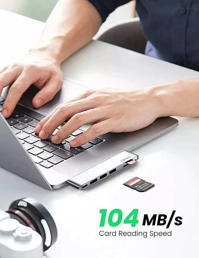 Ugreen хъб HUB for Apple Macbook Pro/Air USB3.1 Type-C x 2 - USB3.0 x 2, SD/TF, Power Distribution CM251 - 60560