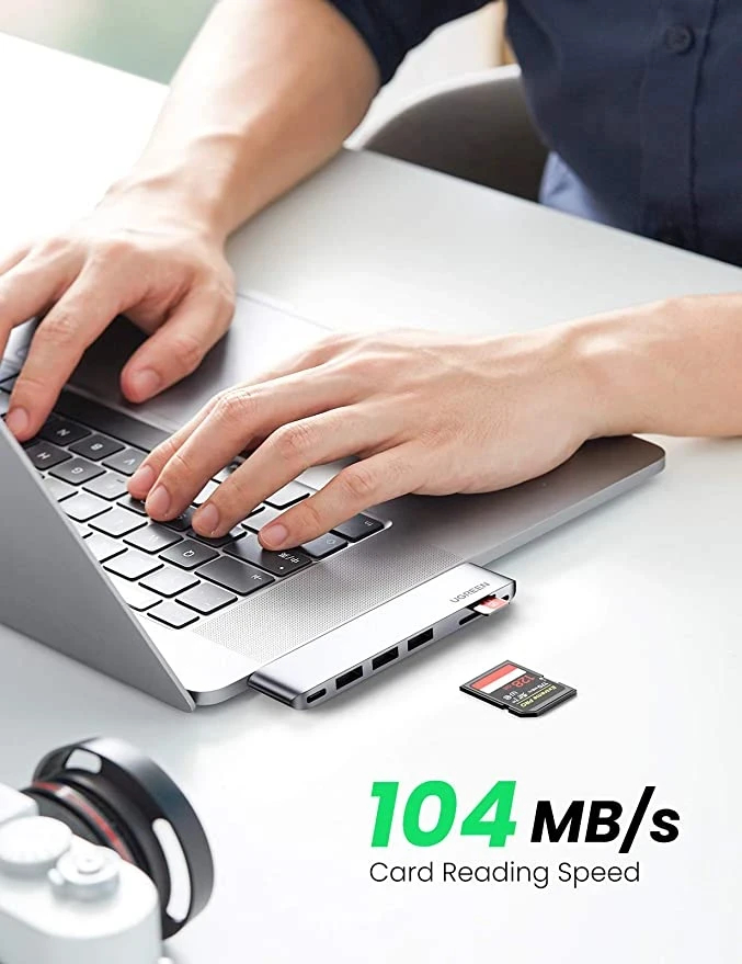 Ugreen хъб HUB for Apple Macbook Pro/Air USB3.1 Type-C x 2 - USB3.0 x 2, SD/TF, Power Distribution CM251 - 60560