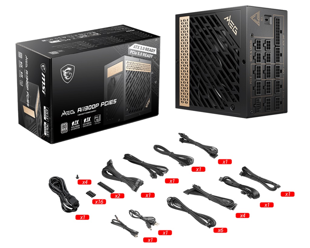 Захранване MSI MEG Ai1300P PCIE5 (1300W) 80 Plus Platinum ATX 3.0, PCIe Gen5 PSU 
