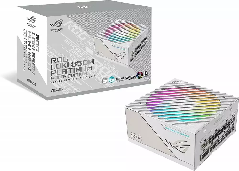 Захранване ASUS ROG Loki SFX-L 850W Platinum White Edition ATX 3.0, PCIe Gen5 PSU, ARGB Fan Aura Sync - 90YE00N2-B0NA00