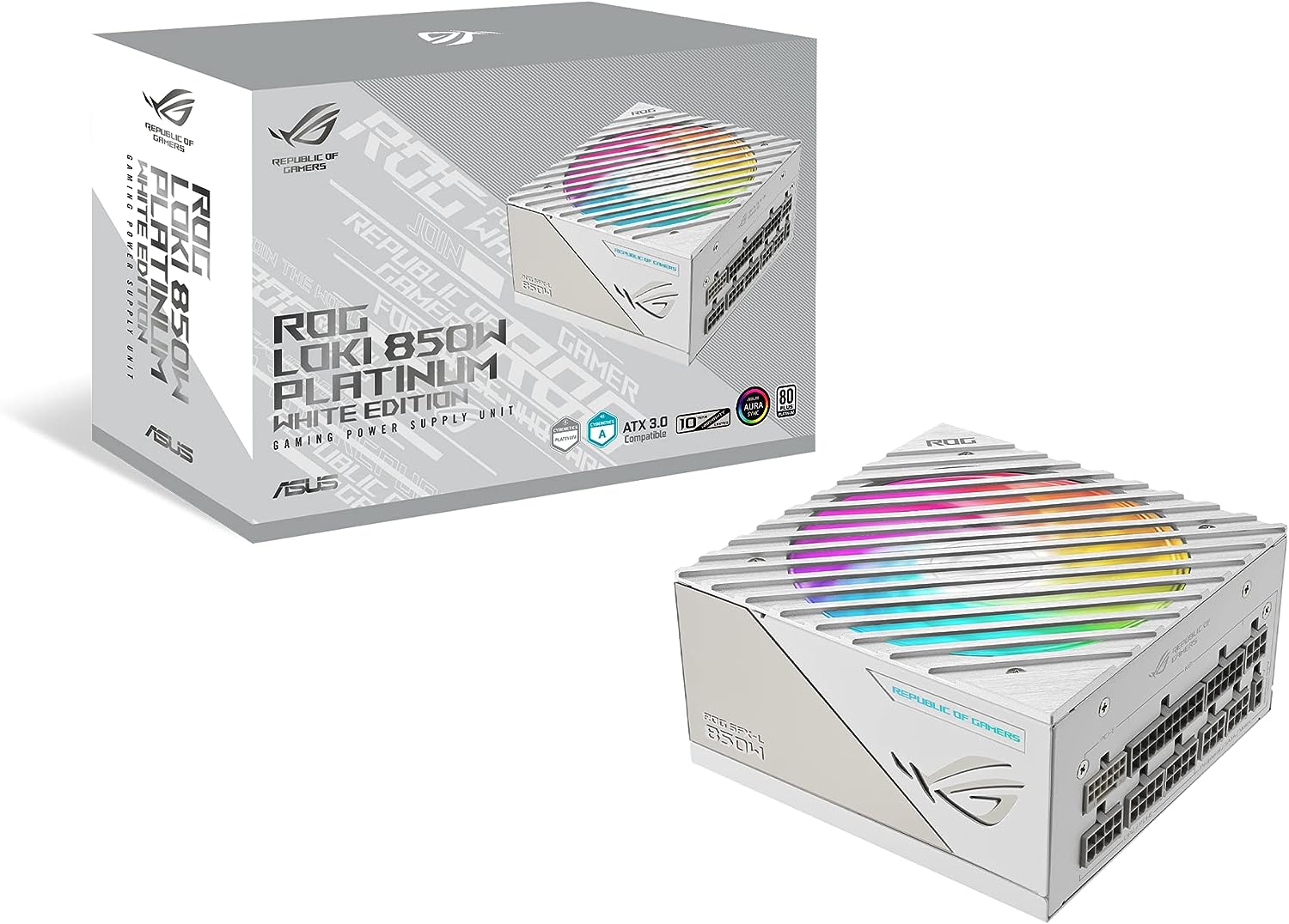 Захранване ASUS ROG Loki SFX-L 850W Platinum White Edition ATX 3.0, PCIe Gen5 PSU, ARGB Fan Aura Sync - 90YE00N2-B0NA00