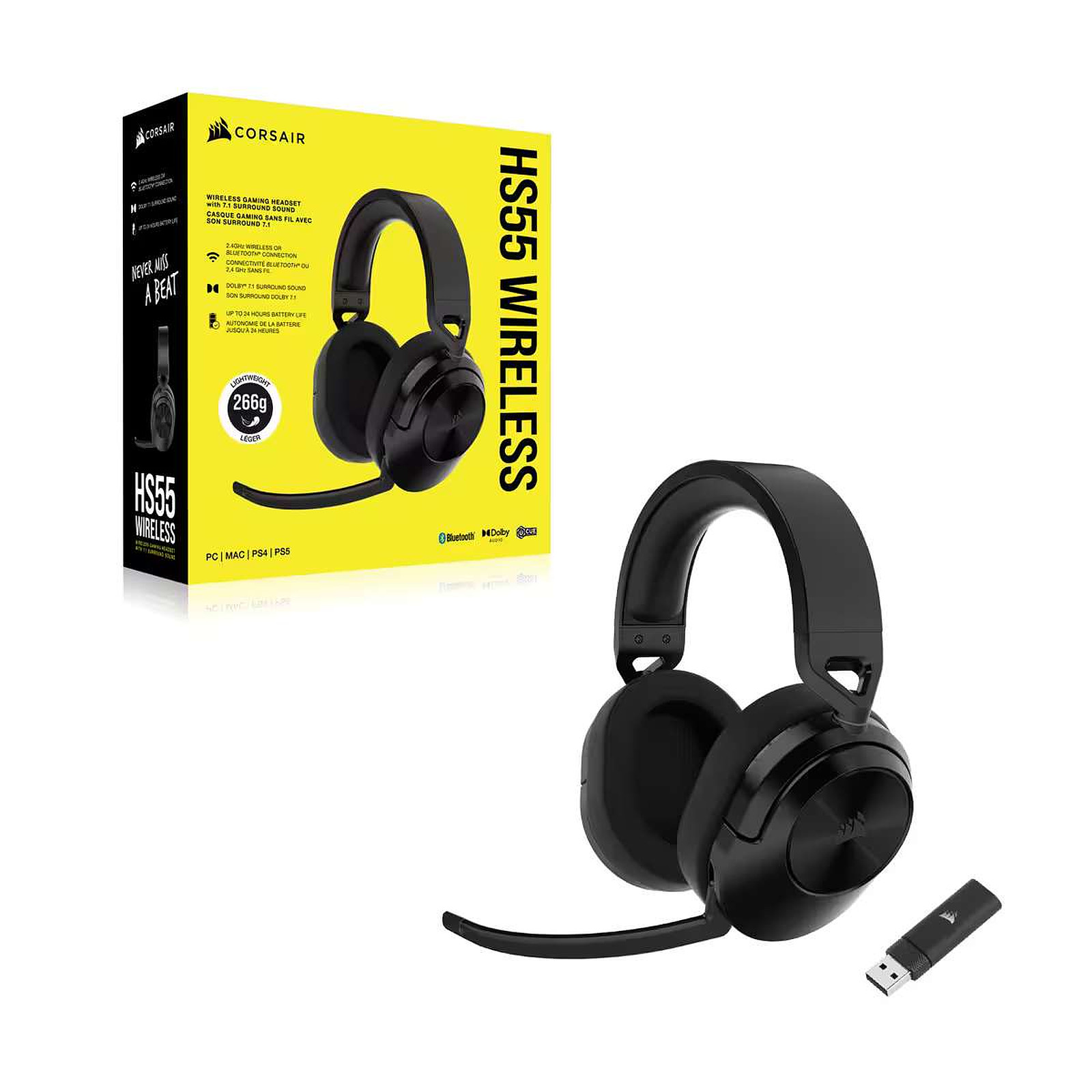 Геймърски слушалки Corsair HS55 WIRELESS Gaming Headset Carbon (EU) - CA-9011280-EU