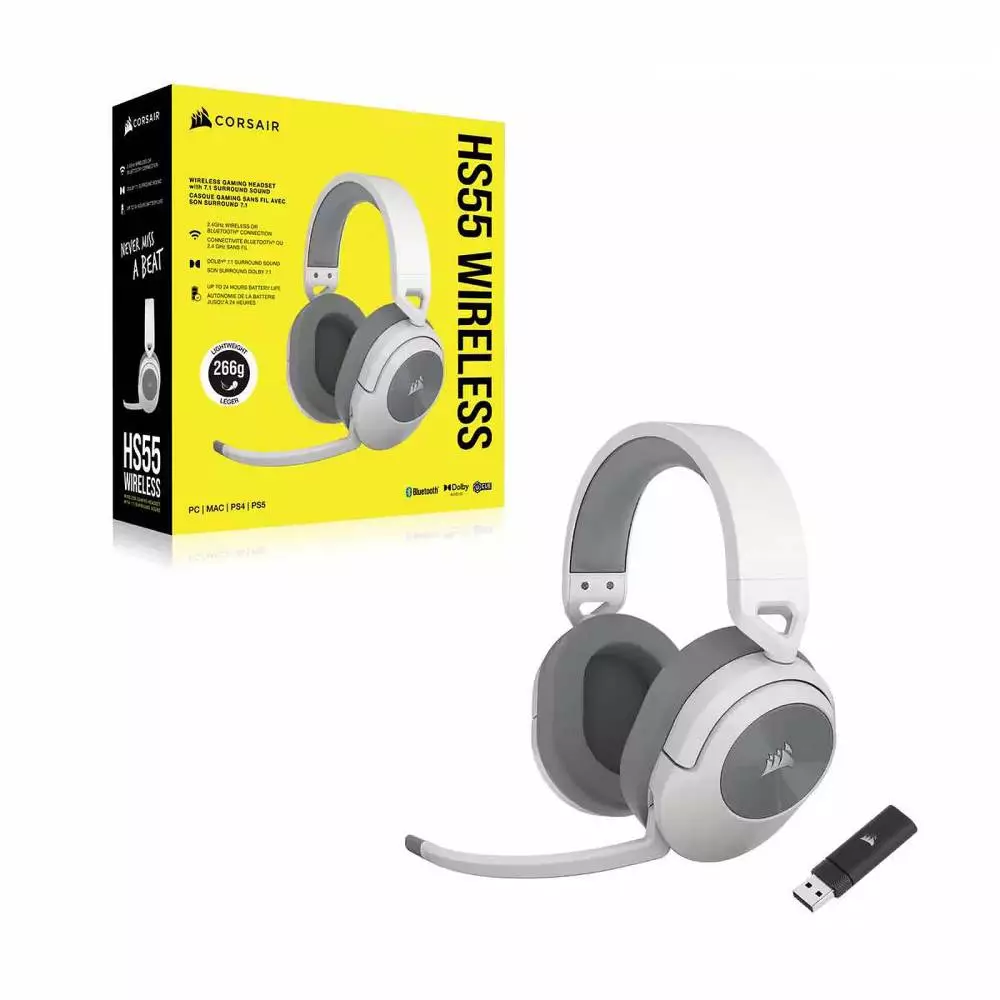 Casque de jeu Corsair HS55 WIRELESS Gaming Headset White (EU) - CA-9011281-EU