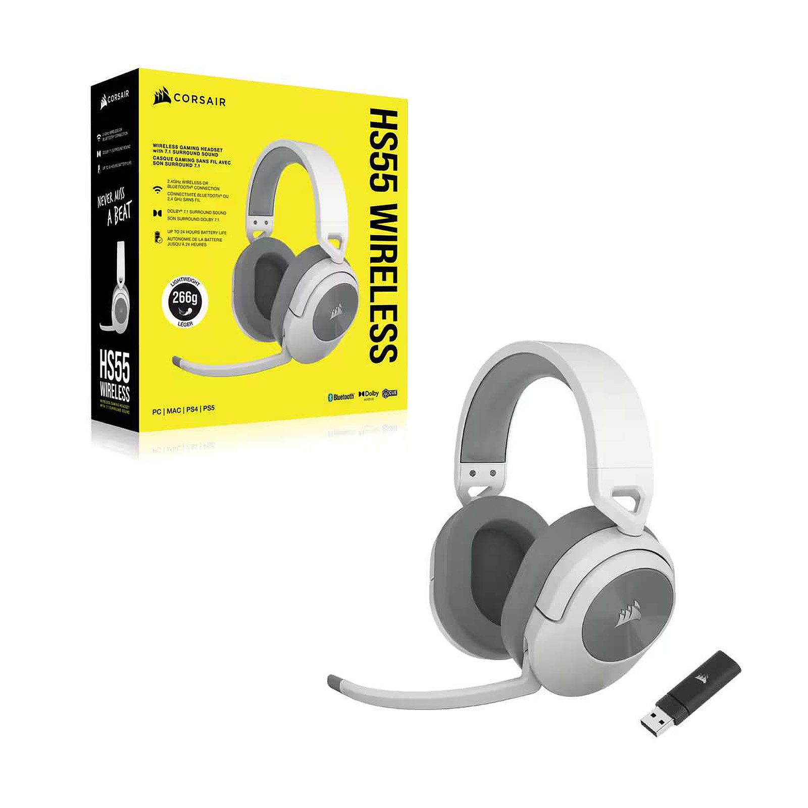 Casque de jeu Corsair HS55 WIRELESS Gaming Headset White (EU) - CA-9011281-EU