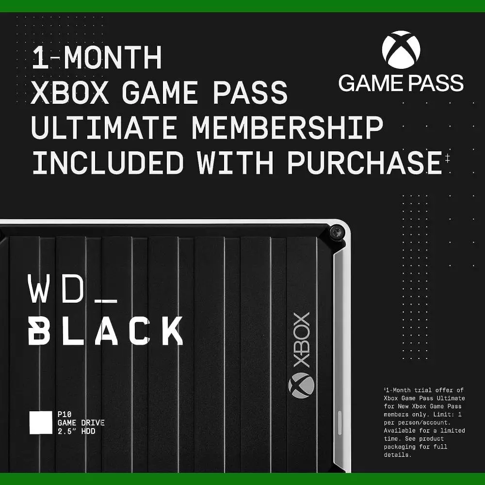 Външен диск WD Black P10 Game Drive for Xbox 4TB, USB 3.2, 2.5", Black/White RTL - WDBA5G0040BBK-WESN