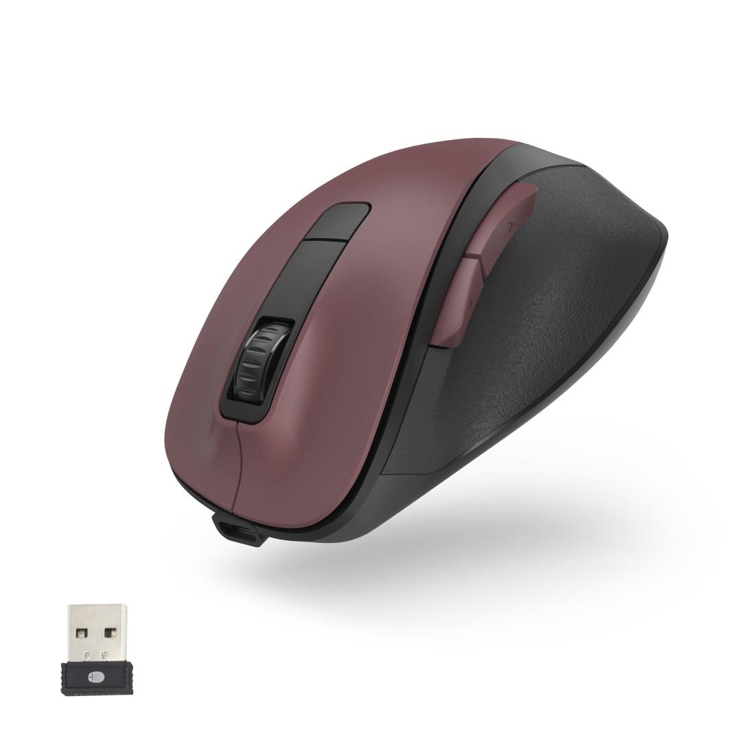 Безжична оптична мишка HAMA MW-500 Recharge , бордо, 6 бут.,800/1200/1600 dpi, безшумна