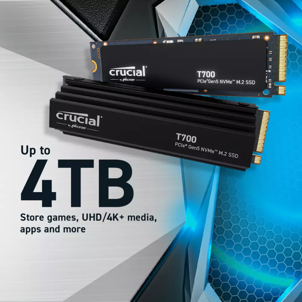 Диск SSD Crucial T700 1TB M.2 2280 NVMe 2.0 PCIe Gen5 heatsink - CT1000T700SSD3