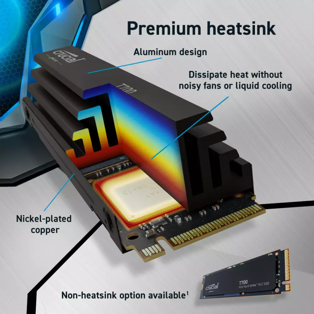 Диск SSD Crucial T700 1TB M.2 2280 NVMe 2.0 PCIe Gen5 heatsink - CT1000T700SSD3