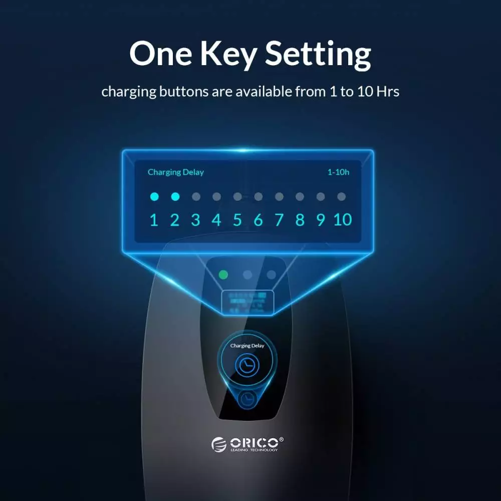 Orico Зарядна станция за електромобил EV-CHARGER 32A 1-phase Type-2 EU port, 10m cable - AUG432-EU-05-BK