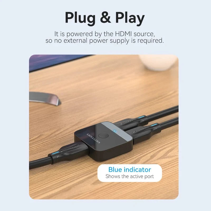 Vention Разклонител превключвател HDMI 2.0 Switcher/Splitter 2-Port Bi-Direction 4K Black - AKOB0
