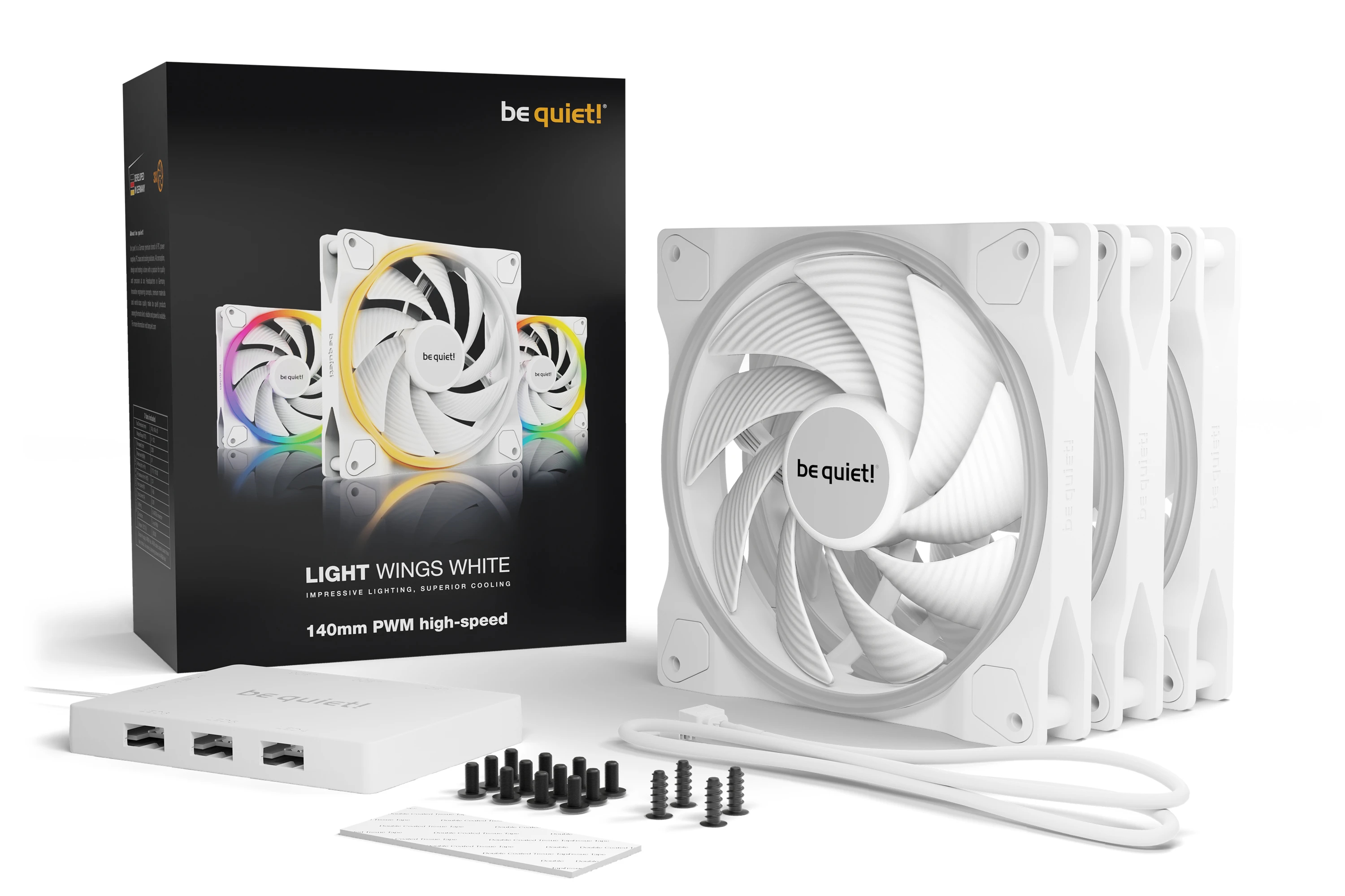 Ventilateurs be quiet! LIGHT WINGS White 140mm PWM High-Speed Triple-Pack Fan 3-in-1 - BL103