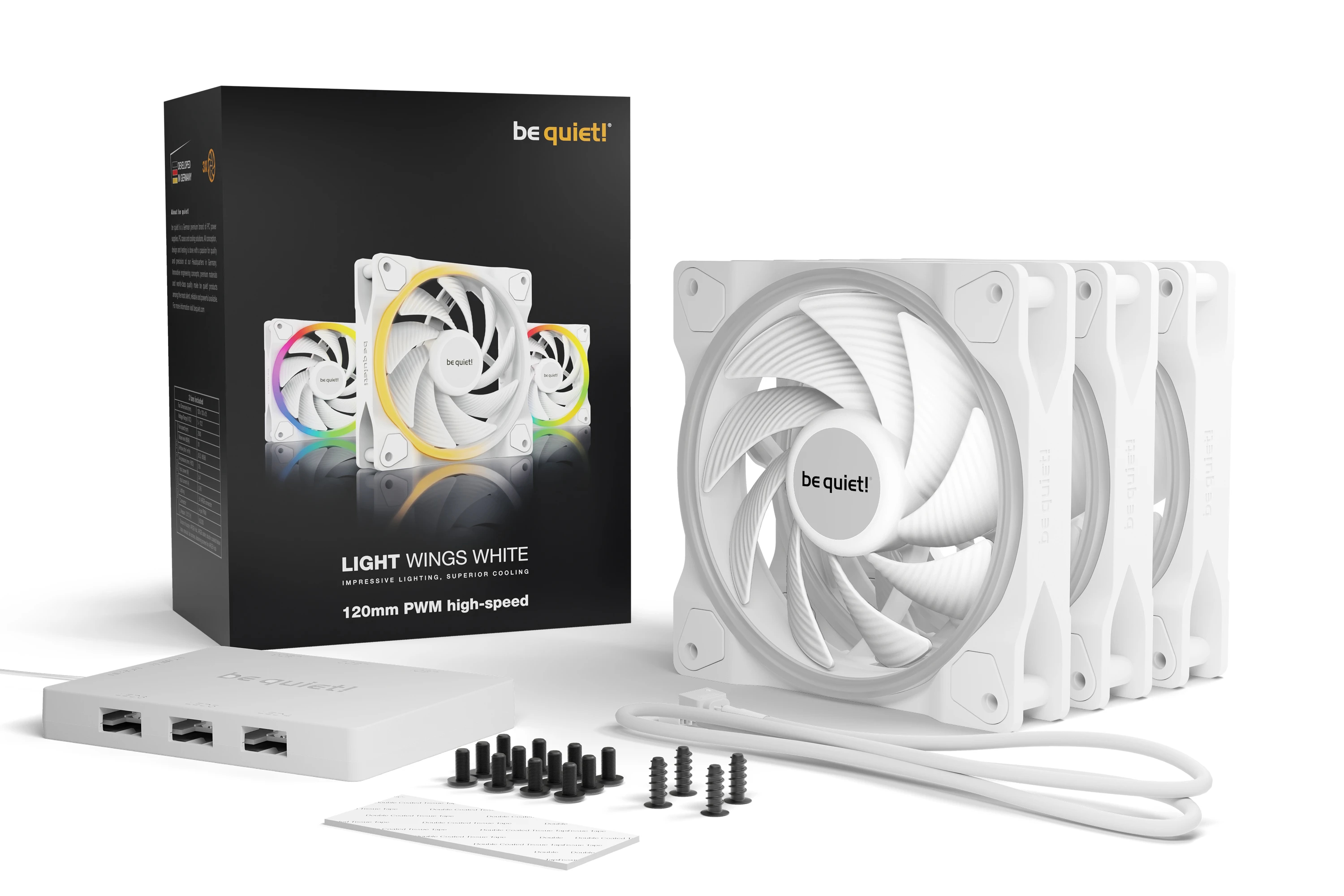 Вентилатори be quiet! LIGHT WINGS White 120mm PWM High-Speed Triple-Pack Fan 3-in-1 - BL101