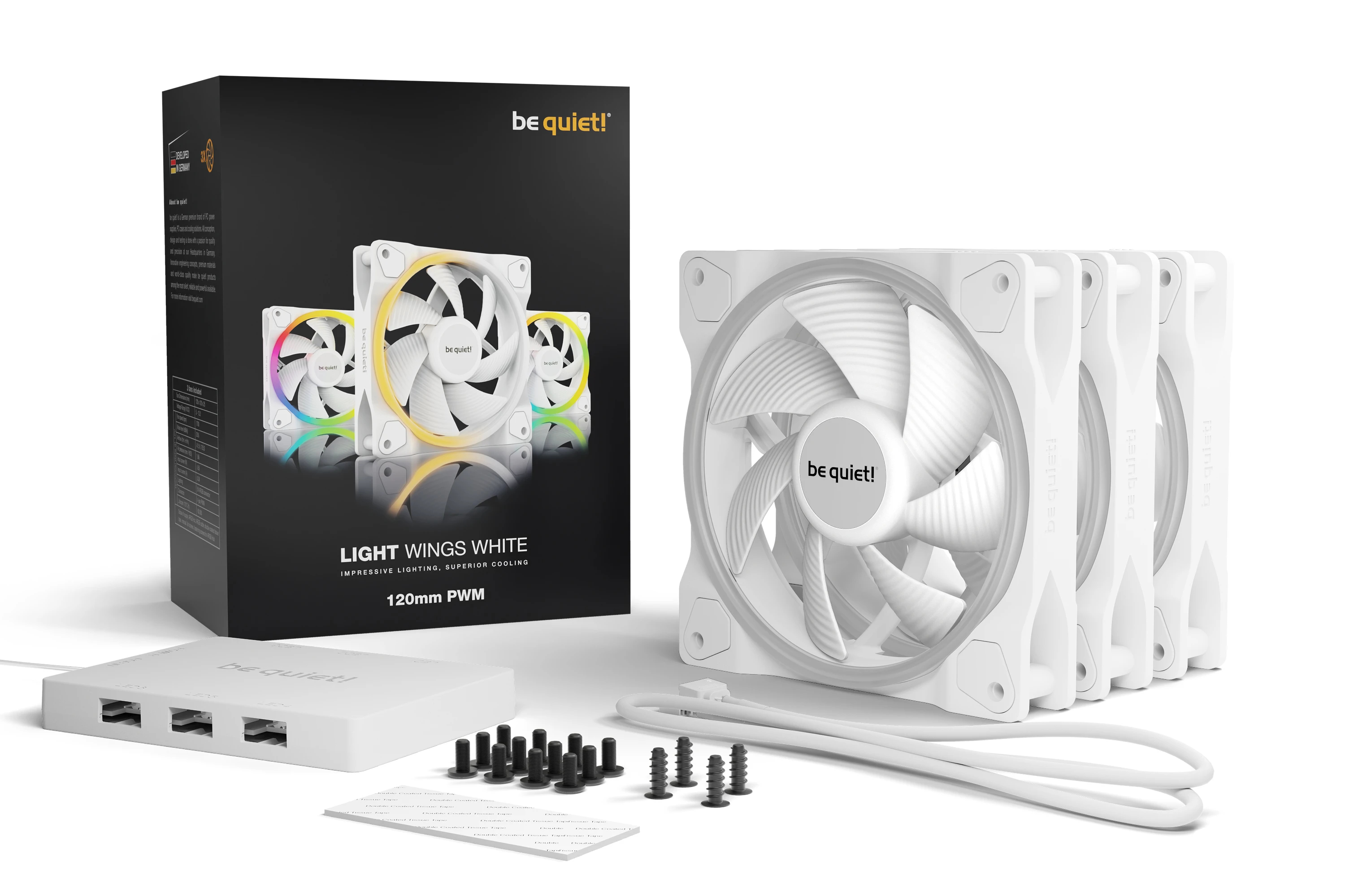 Вентилатори be quiet! LIGHT WINGS White 120mm PWM Triple-Pack Fan 3-in-1 - BL100