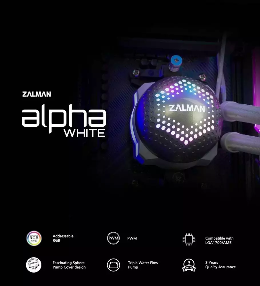 Водно охлаждане за процесор Zalman ALPHA 36 WHITE АRGB Water Cooling