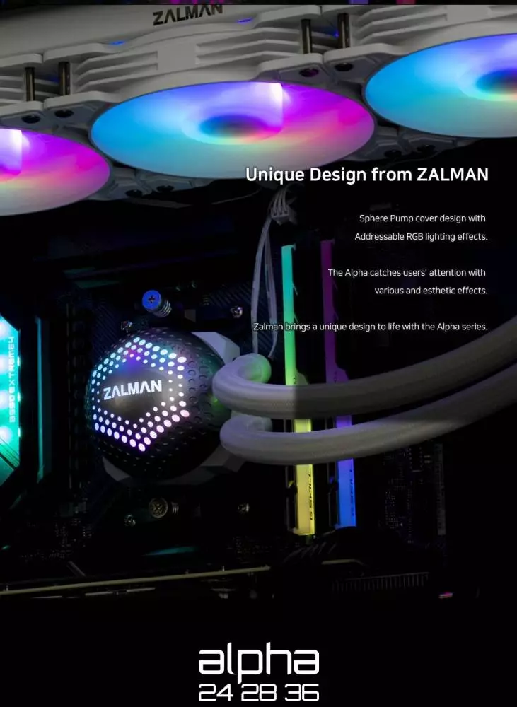 Водно охлаждане за процесор Zalman ALPHA 36 WHITE АRGB Water Cooling
