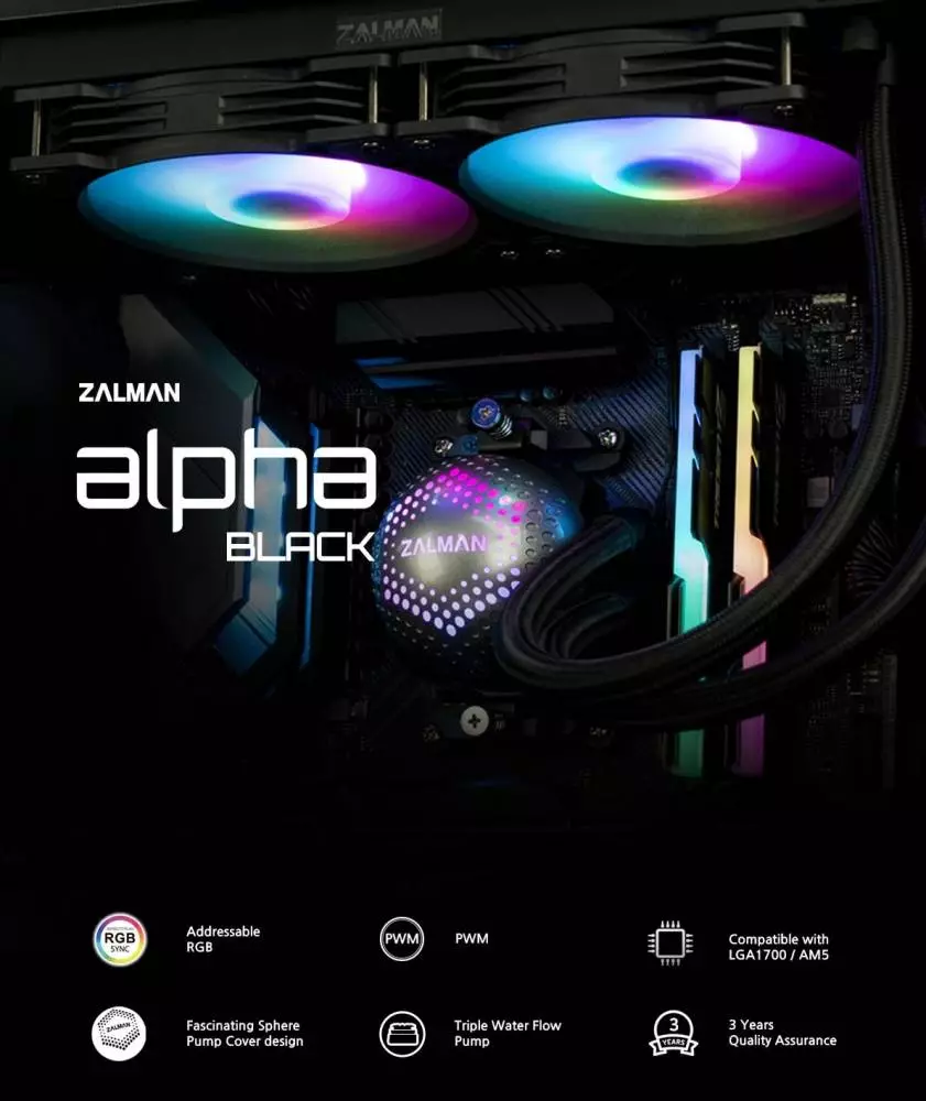 Водно охлаждане за процесор Zalman ALPHA 28 BLACK ARGB Water Cooling