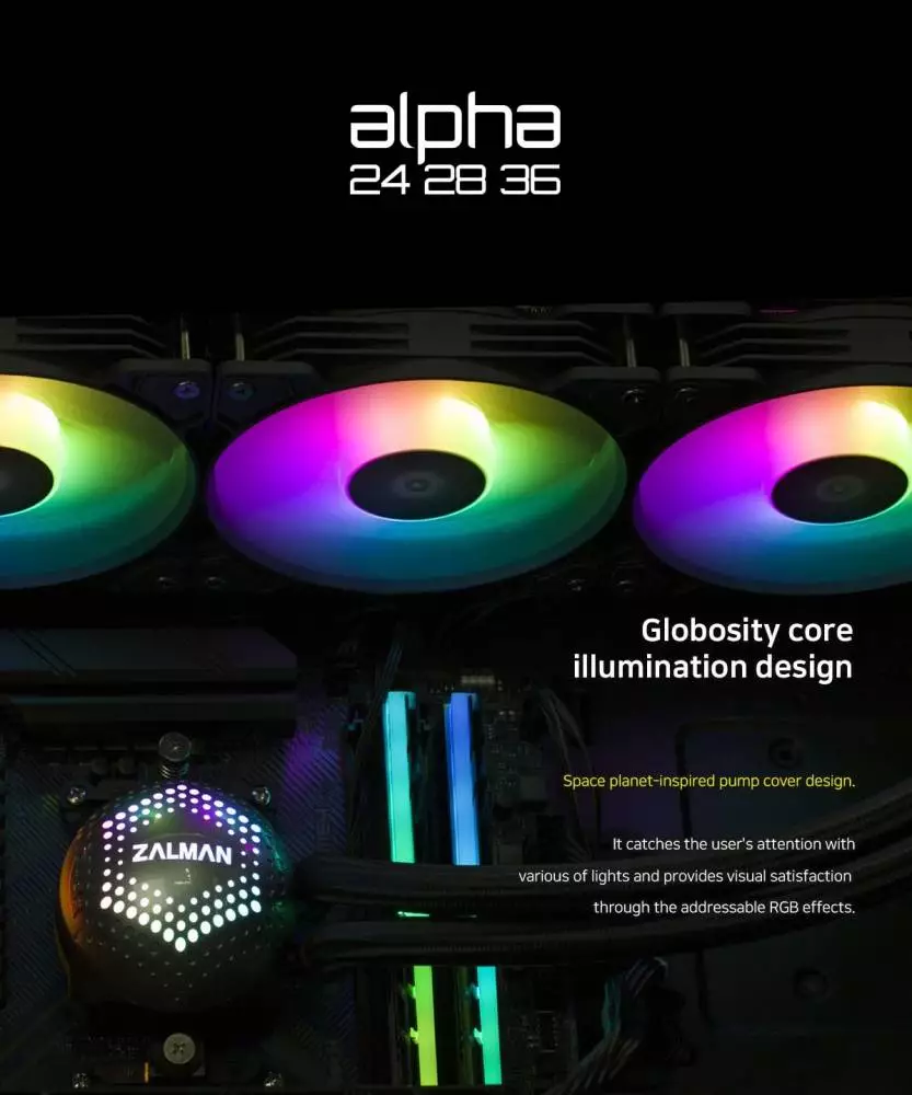 Водно охлаждане за процесор Zalman ALPHA 28 BLACK ARGB Water Cooling