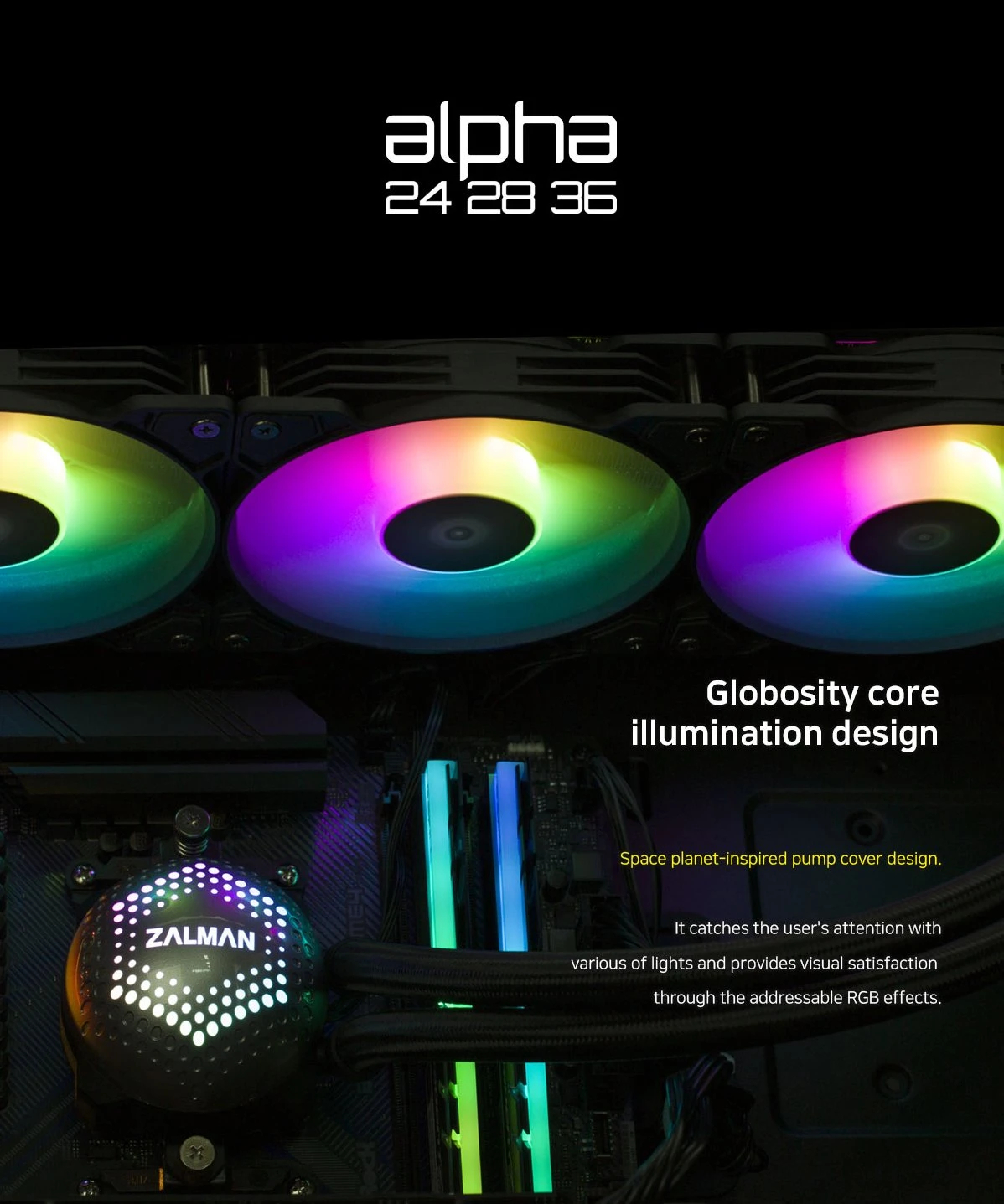 Водно охлаждане за процесор Zalman ALPHA 28 BLACK ARGB Water Cooling