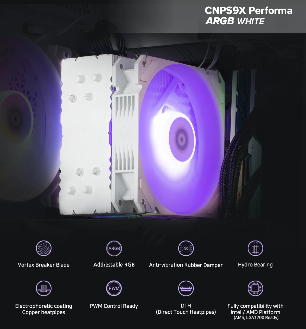 Охладител за процесор Zalman CNPS9X PERFORMA ARGB WHITE ARGB CPU Cooler 