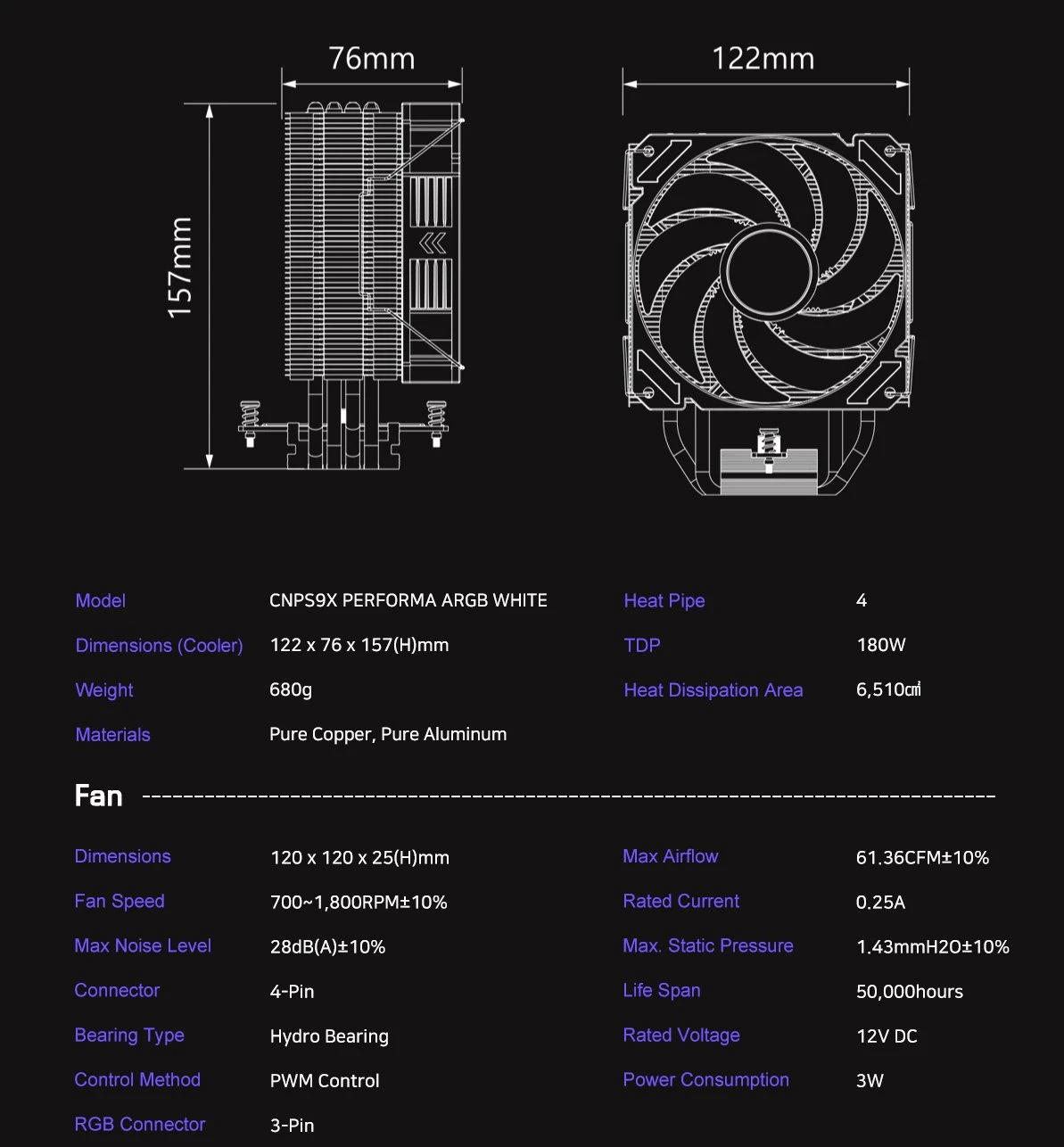 Охладител за процесор Zalman CNPS9X PERFORMA ARGB WHITE ARGB CPU Cooler 