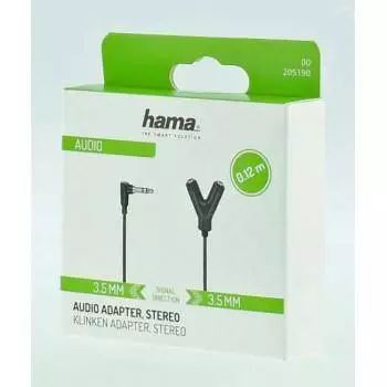 Adaptateur audio HAMA jack 3.5 mm mâle - 2 jack 3.5 mm femelle, 0.2m, Noir