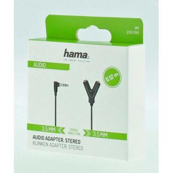 Adaptateur audio HAMA jack 3.5 mm mâle - 2 jack 3.5 mm femelle, 0.2m, Noir