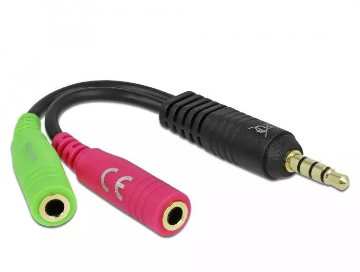 Divisor de audio Delock, conector macho de 3.5mm - 2 x conector hembra de 3.5 mm, 10cm