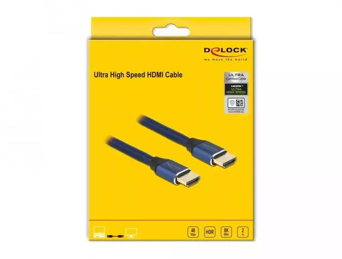 Кабел Delock Ultra High Speed, HDMI мъжко - HDMI мъжко, 48 Gbit/s, 8K 60 Hz, 2 м, Син
