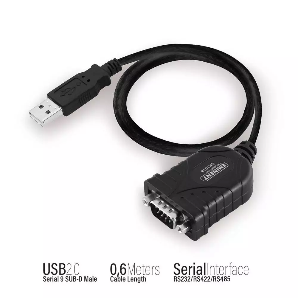Конвертор Ewent USB - RS232 9 пин мъжко, Черен