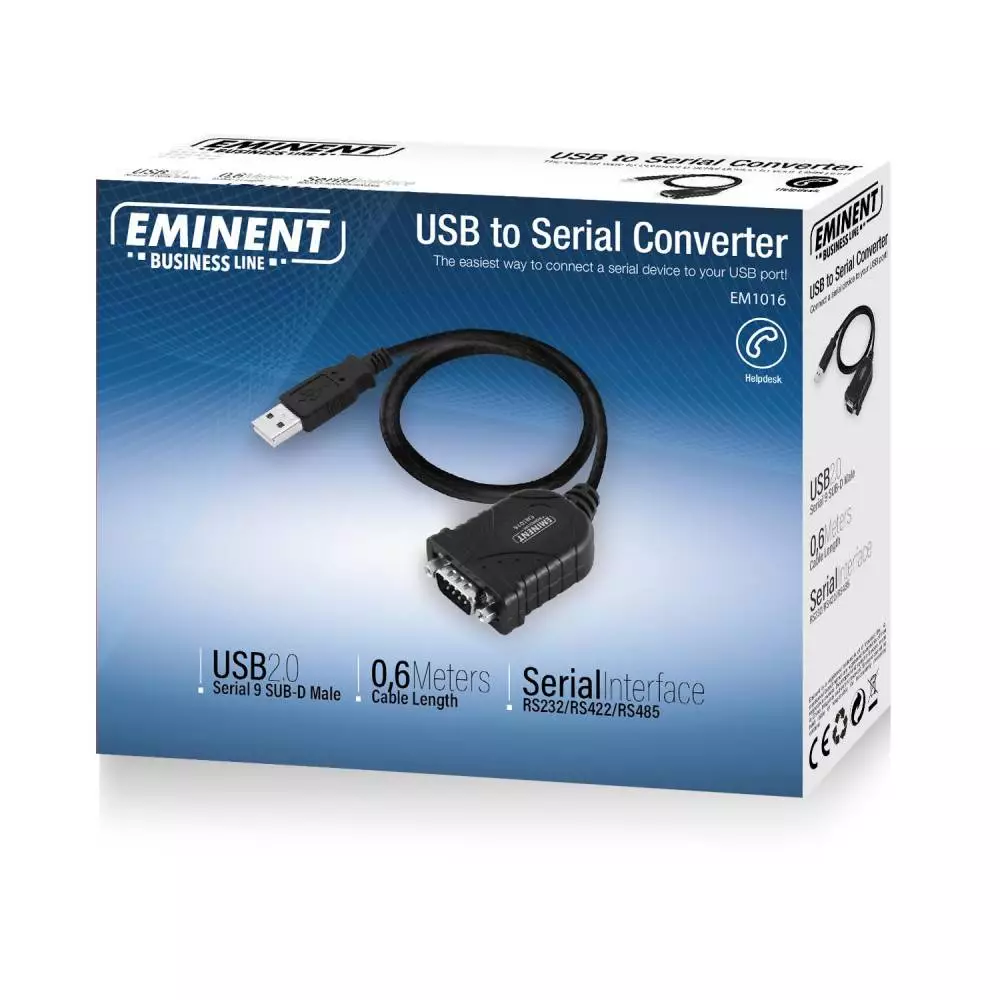 Конвертор Ewent USB - RS232 9 пин мъжко, Черен