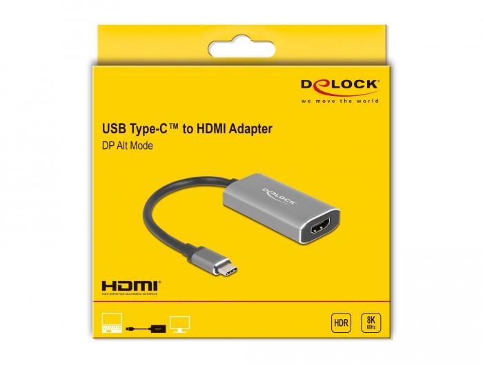 Адаптер Delock, USB-C мъжко - HDMI женско, Ultra HD, 8K, Сив