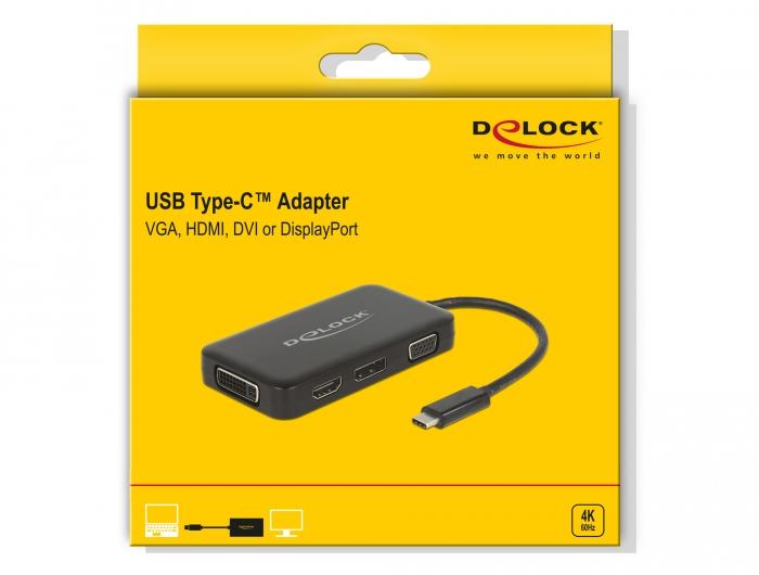 Адаптер 4 в 1 Delock 63929 USB-C мъжко - VGA DVI DisplayPort HDMI женско, Черен